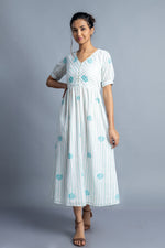 Load image into Gallery viewer, Turquoise Hand-Block Printed Maxi Dress