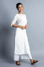Load image into Gallery viewer, White Hand-Embroidered Kurti and Pant
