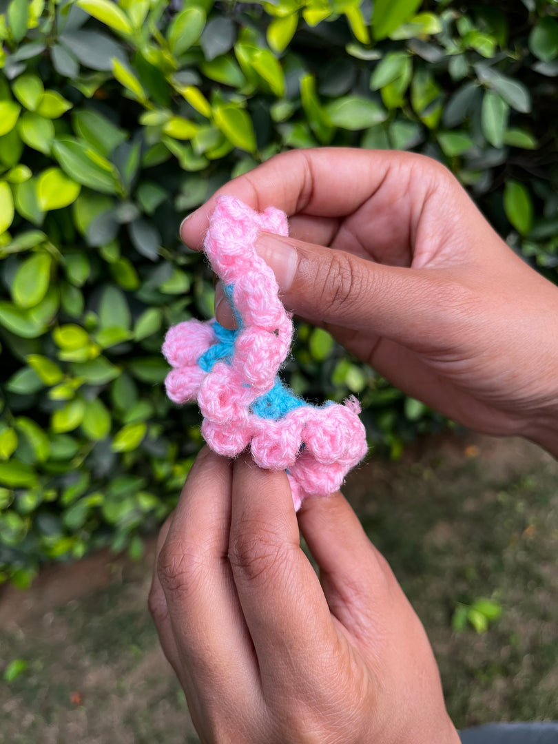 Pink tulip crochet scrunchie