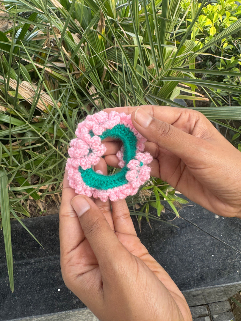Pink double layer Gajra Crochet Scrunchie