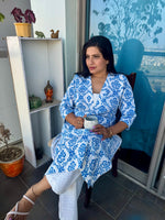 Load image into Gallery viewer, Blue Hand-Block Print Kurti and Pant
