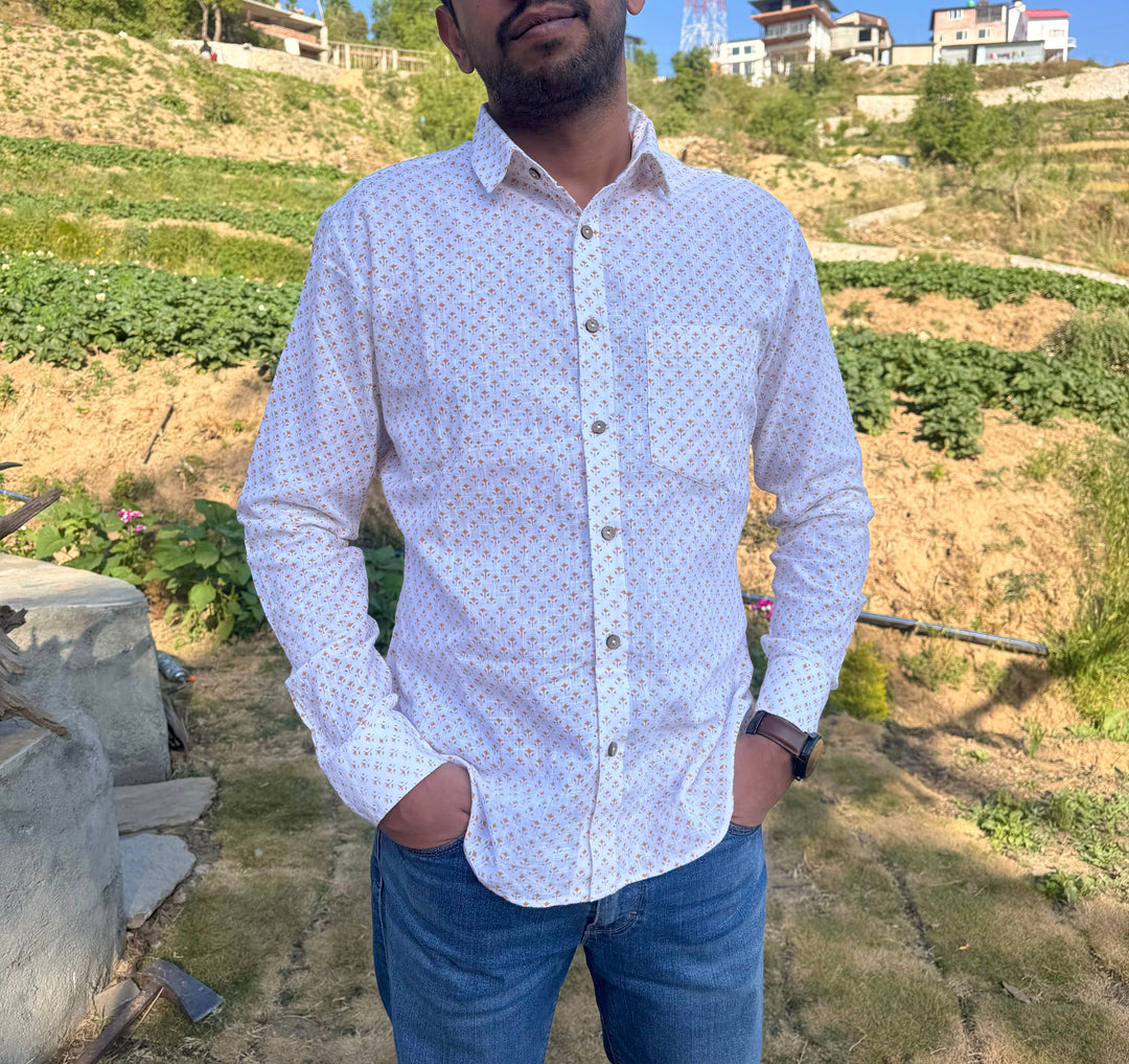 White Cotton Full Sleeve Men Shirt