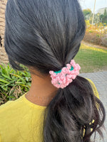 Load image into Gallery viewer, Pink double layer Gajra Crochet Scrunchie
