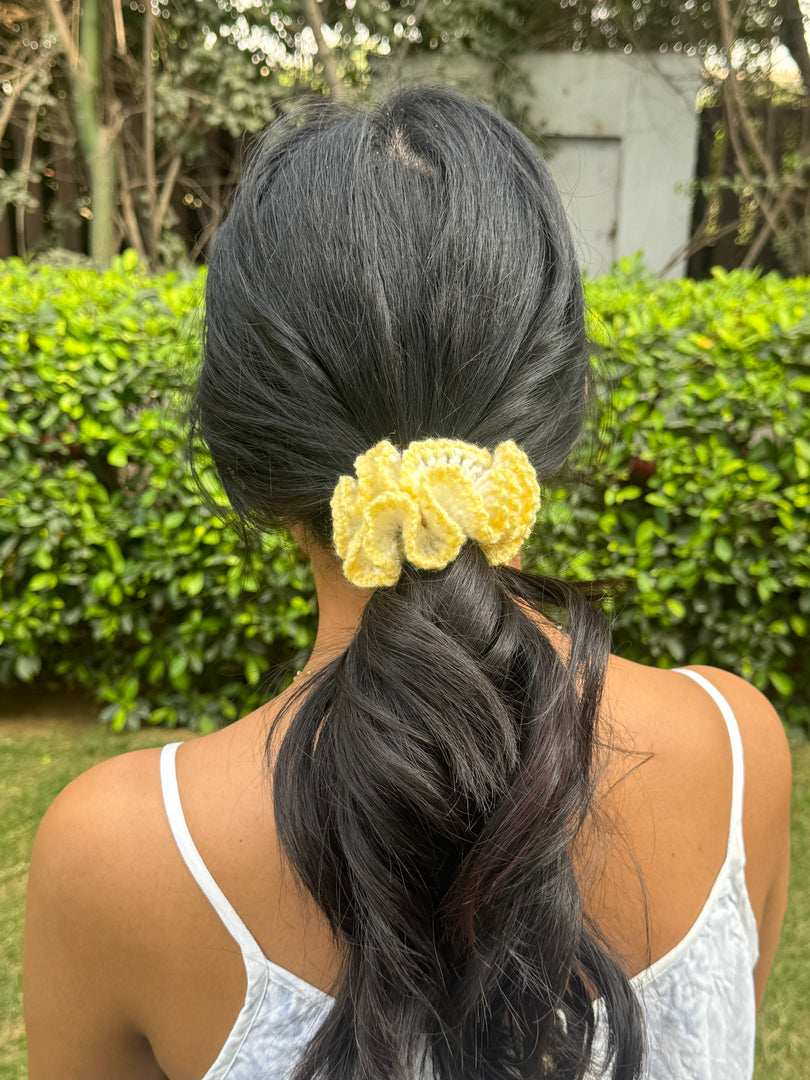 Yellow Hibiscus Crochet Scrunchie