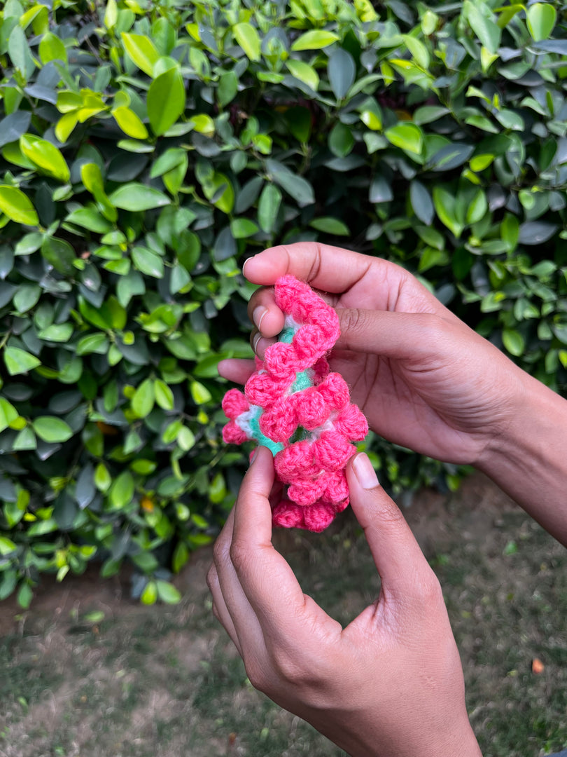 Pink tulip crochet scrunchie