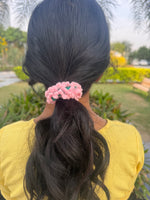 Load image into Gallery viewer, Pink double layer Gajra Crochet Scrunchie
