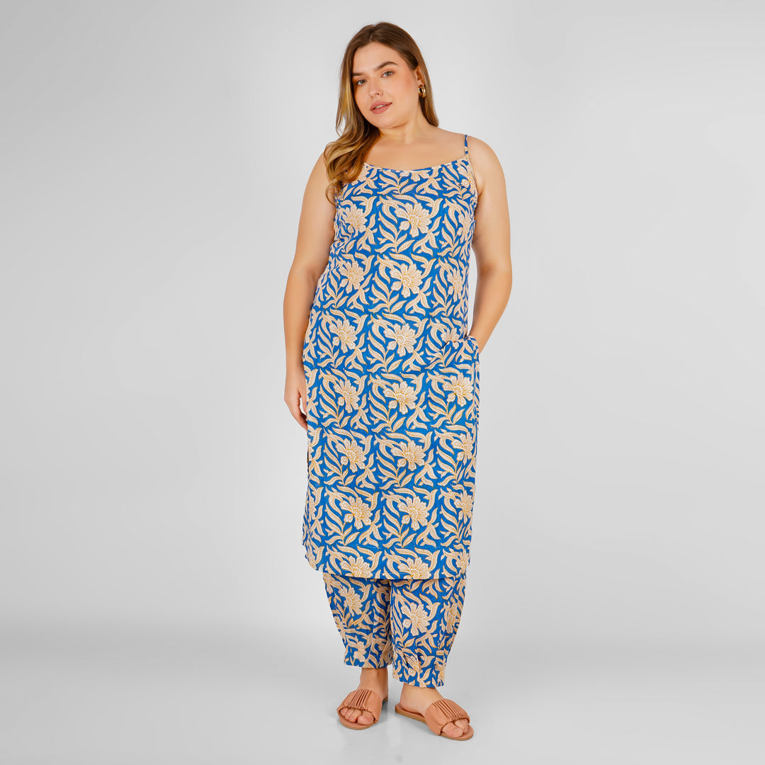 Blue Hand-Block Print Kurti and Pant