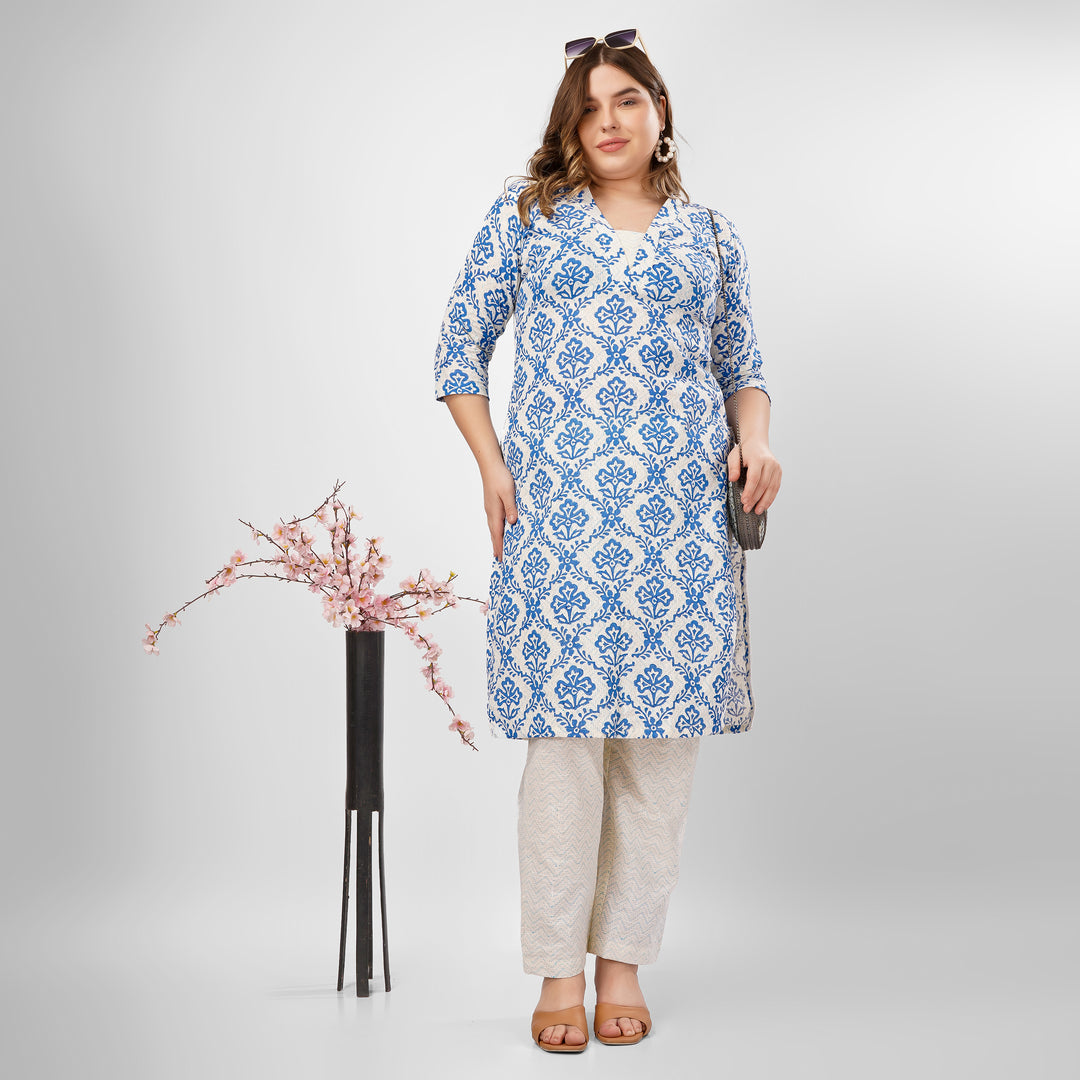 Blue Hand-Block Print Kurti and Pant