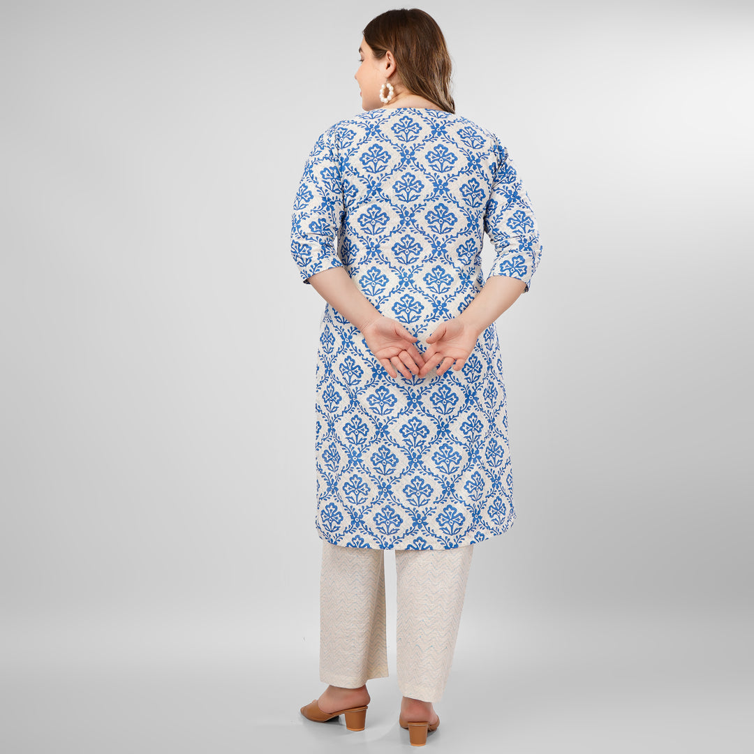 Blue Hand-Block Print Kurti and Pant