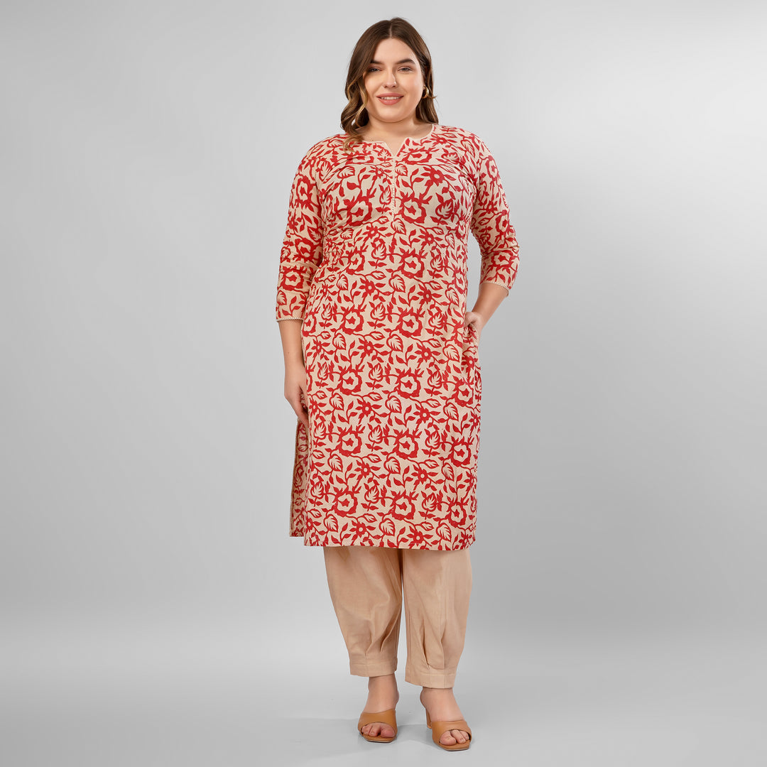Red Hand-Block Print Kurti and Pant