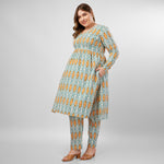 Load image into Gallery viewer, Blue Mustard Hand-Block Print Kurti and Pant
