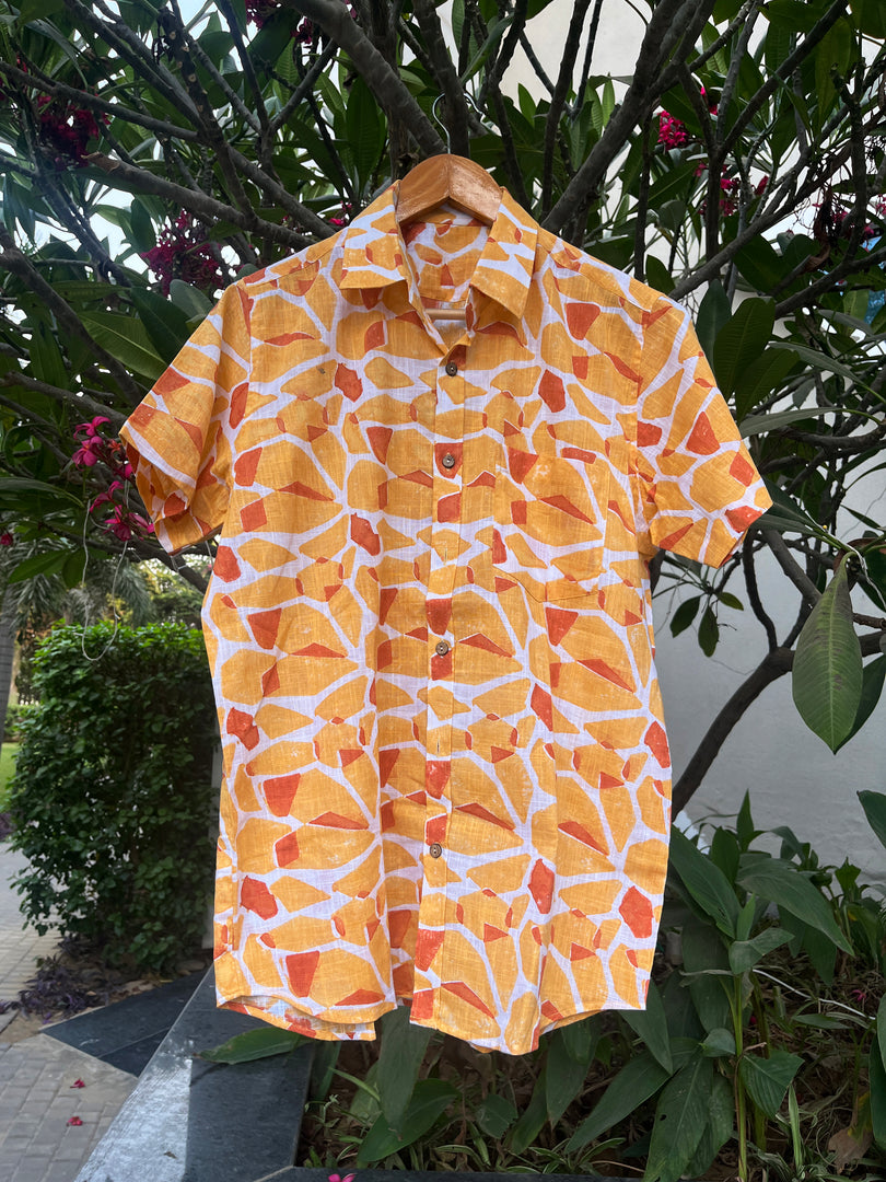 Orange Abstract Cotton Half Sleeve Men Shirt