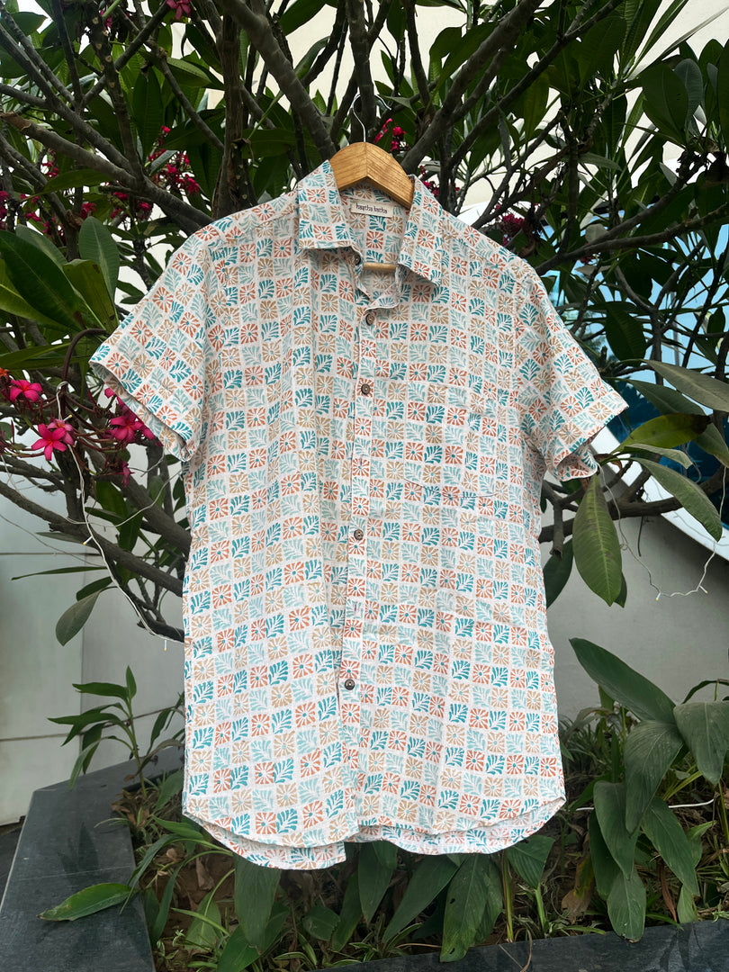 Retro Floral Daisy Cotton Half Sleeve Men Shirt