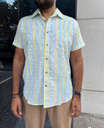 Load image into Gallery viewer, Blue Stripe Cotton Half Sleeve Men Shirt
