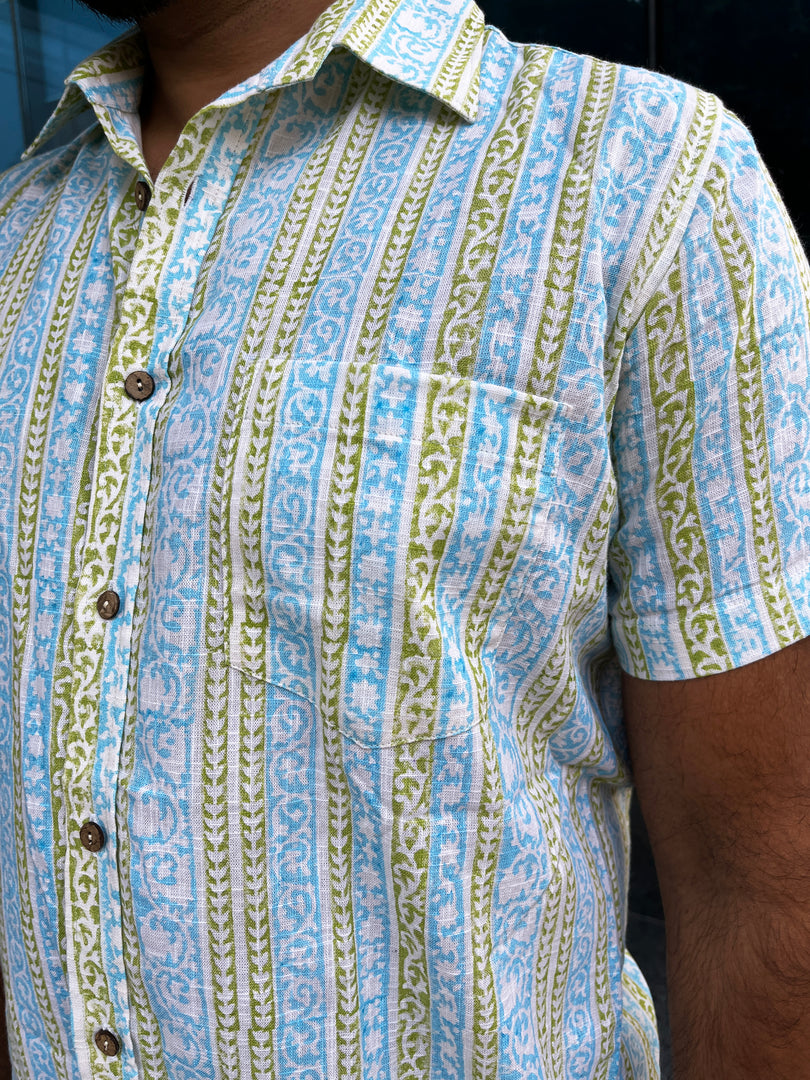 Blue Stripe Cotton Half Sleeve Men Shirt