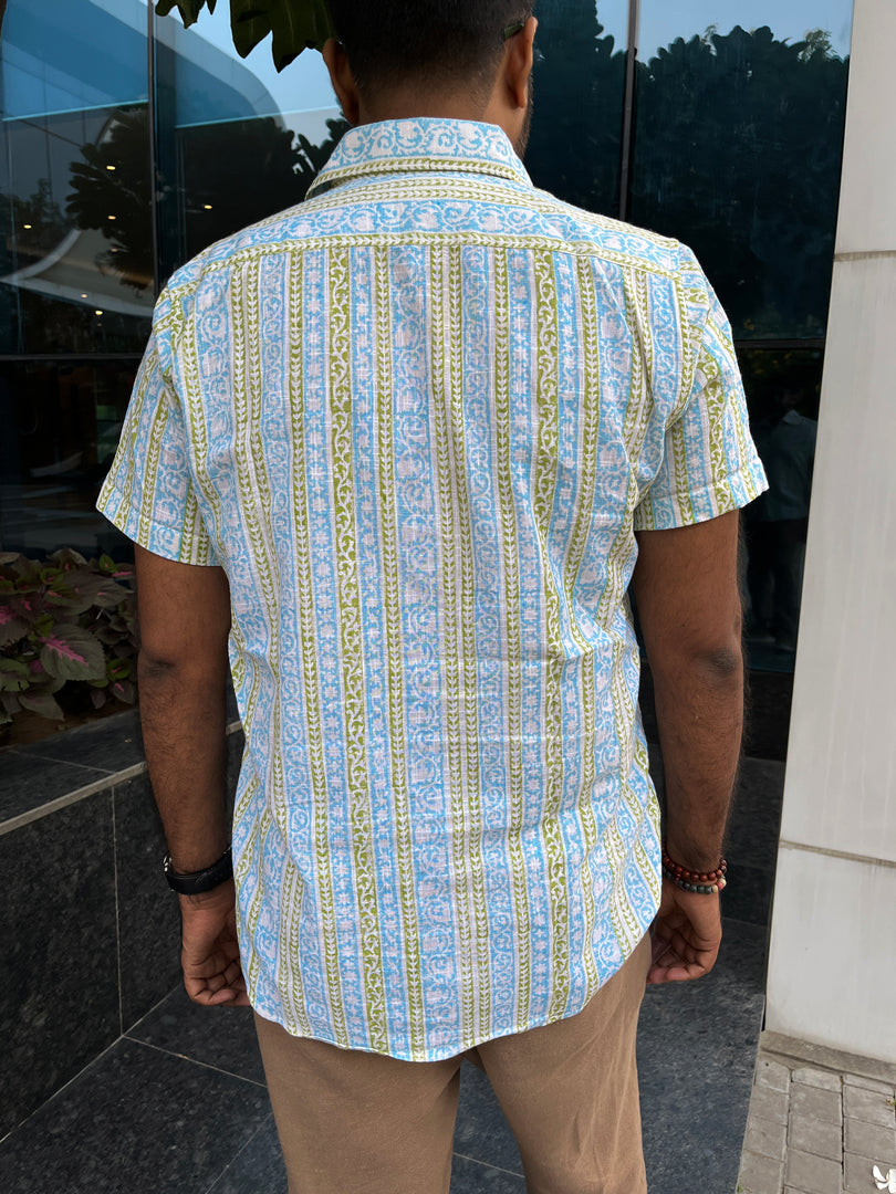 Blue Stripe Cotton Half Sleeve Men Shirt