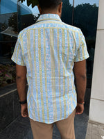 Load image into Gallery viewer, Blue Stripe Cotton Half Sleeve Men Shirt
