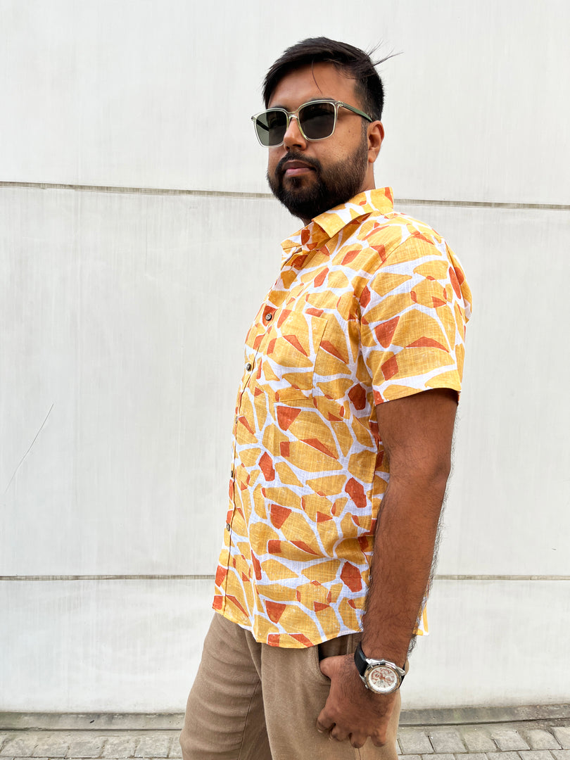 Orange Abstract Cotton Half Sleeve Men Shirt