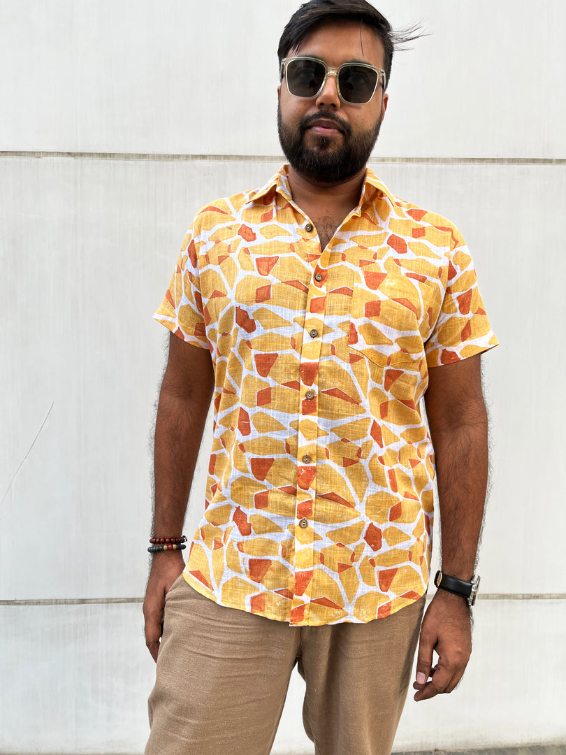 Orange Abstract Cotton Half Sleeve Men Shirt