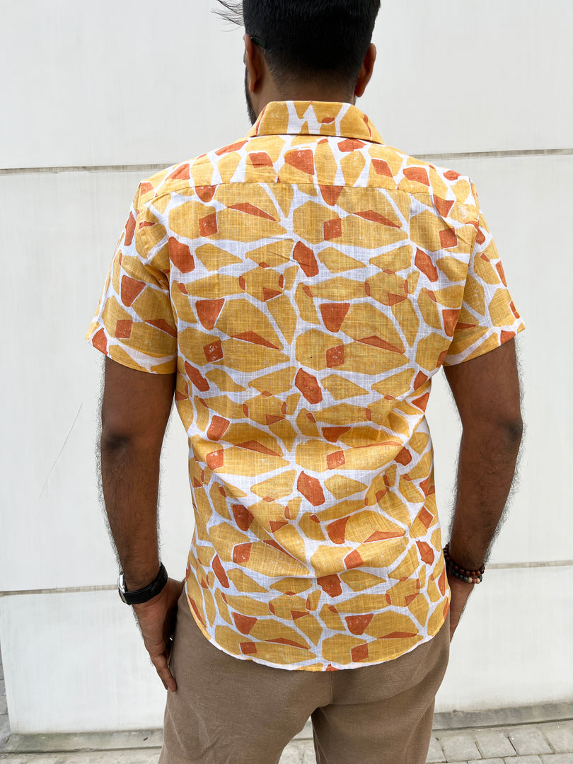 Orange Abstract Cotton Half Sleeve Men Shirt