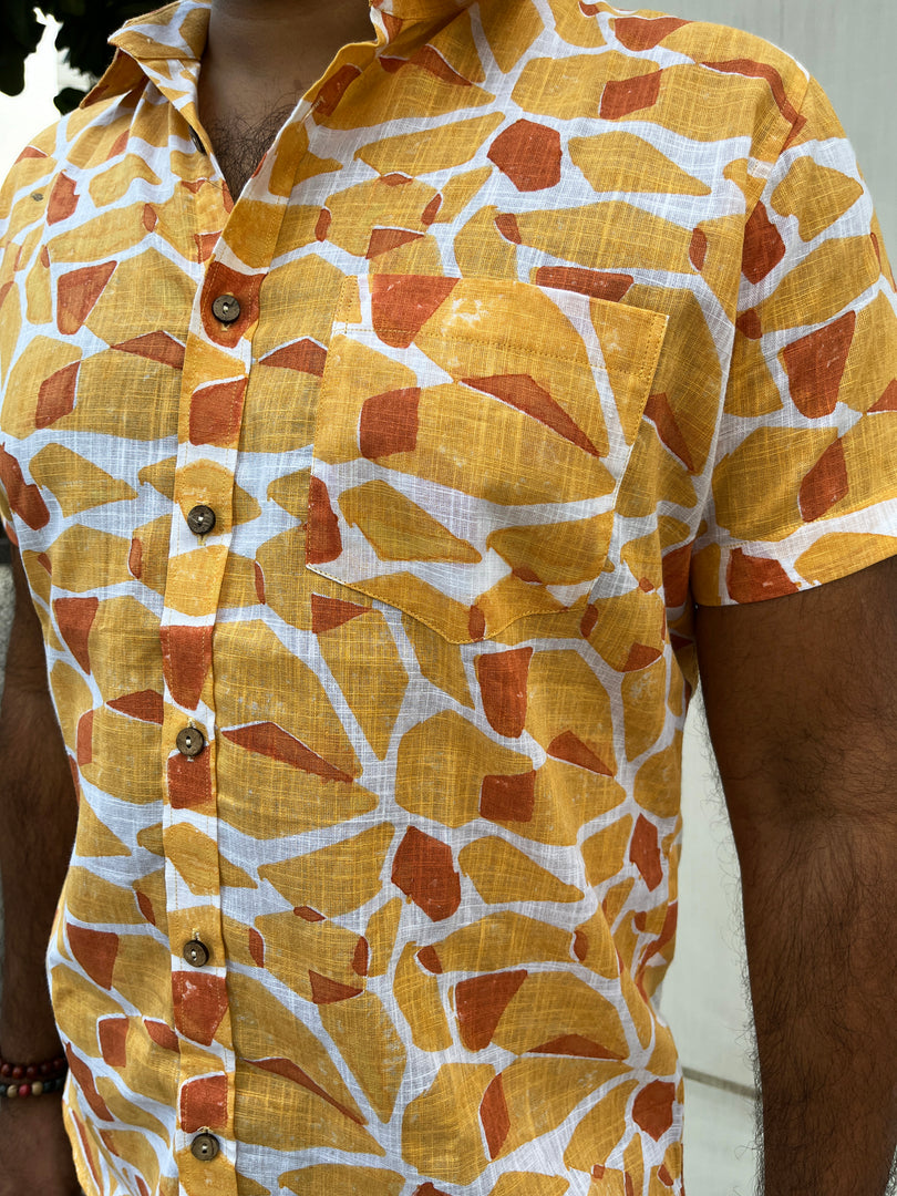 Orange Abstract Cotton Half Sleeve Men Shirt