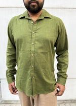 Load image into Gallery viewer, Olive Green Cotton Full Sleeve Men Shirt
