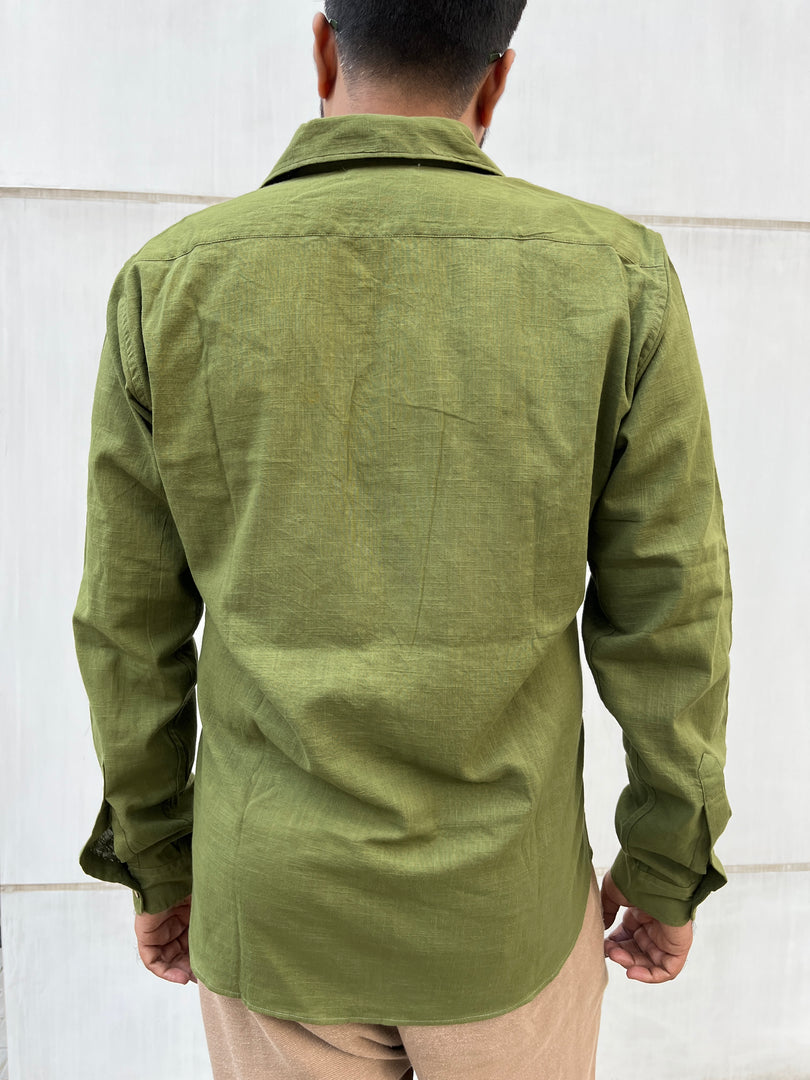 Olive Green Cotton Full Sleeve Men Shirt