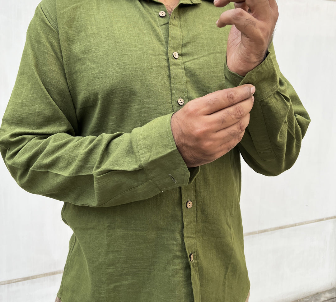 Olive Green Cotton Full Sleeve Men Shirt