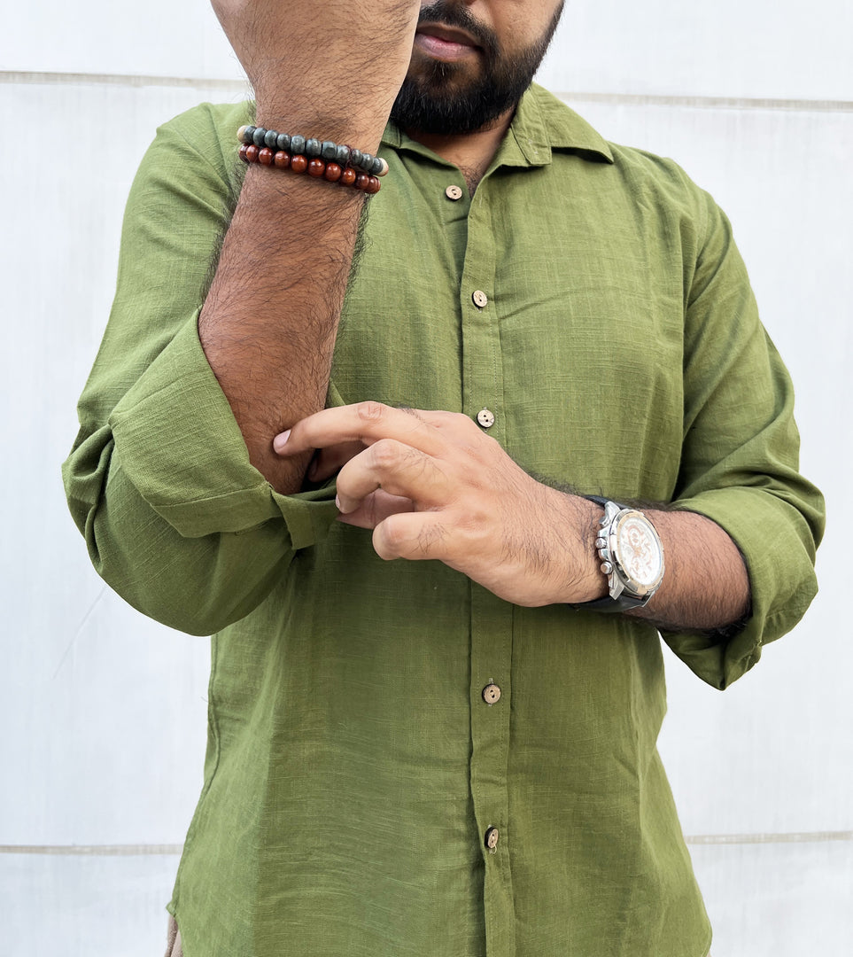 Olive Green Cotton Full Sleeve Men Shirt