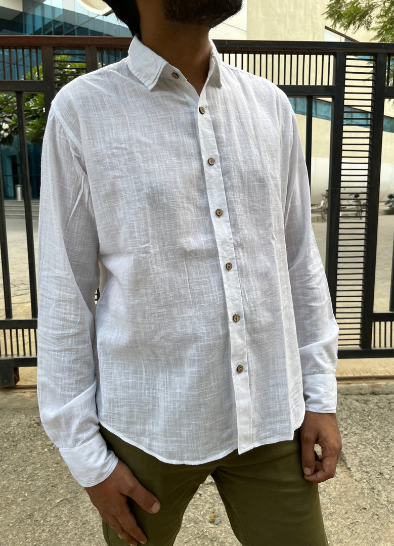 White Cotton Full Sleeve Men Shirt