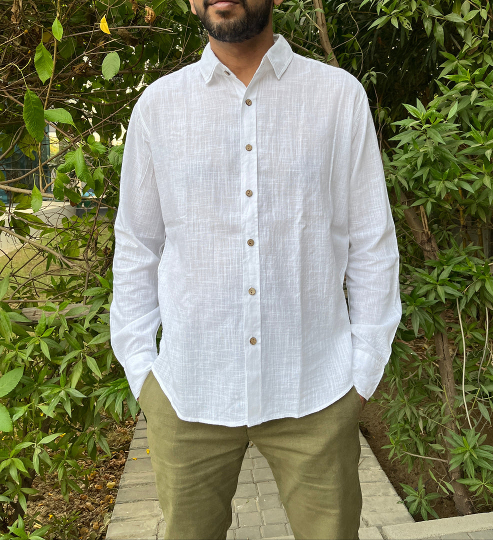 White Cotton Full Sleeve Men Shirt