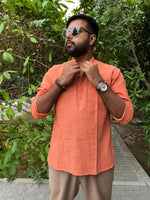 Load image into Gallery viewer, Orange Cotton Full Sleeve Men Kurta
