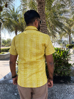 Load image into Gallery viewer, Mustard Block Print Cotton Half Sleeve Men Shirt
