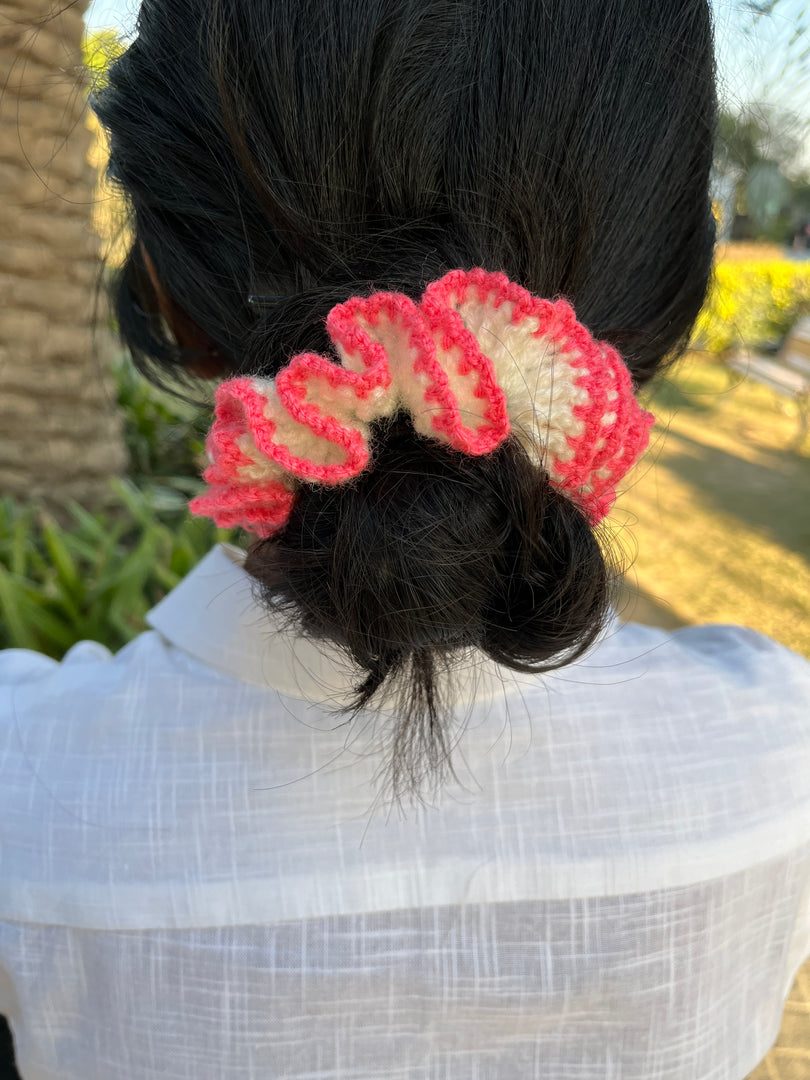 Pink Hibiscus Crochet Scrunchie