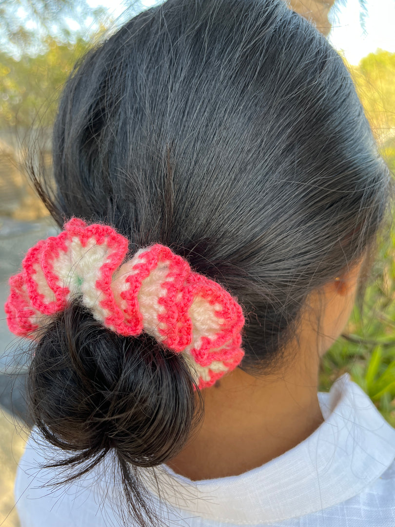 Pink Hibiscus Crochet Scrunchie
