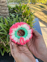 Load image into Gallery viewer, Pink Hibiscus Crochet Scrunchie
