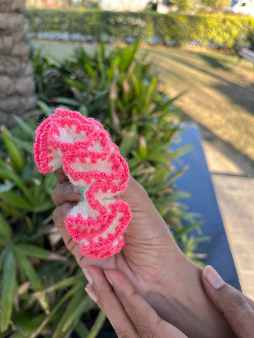 Pink Hibiscus Crochet Scrunchie