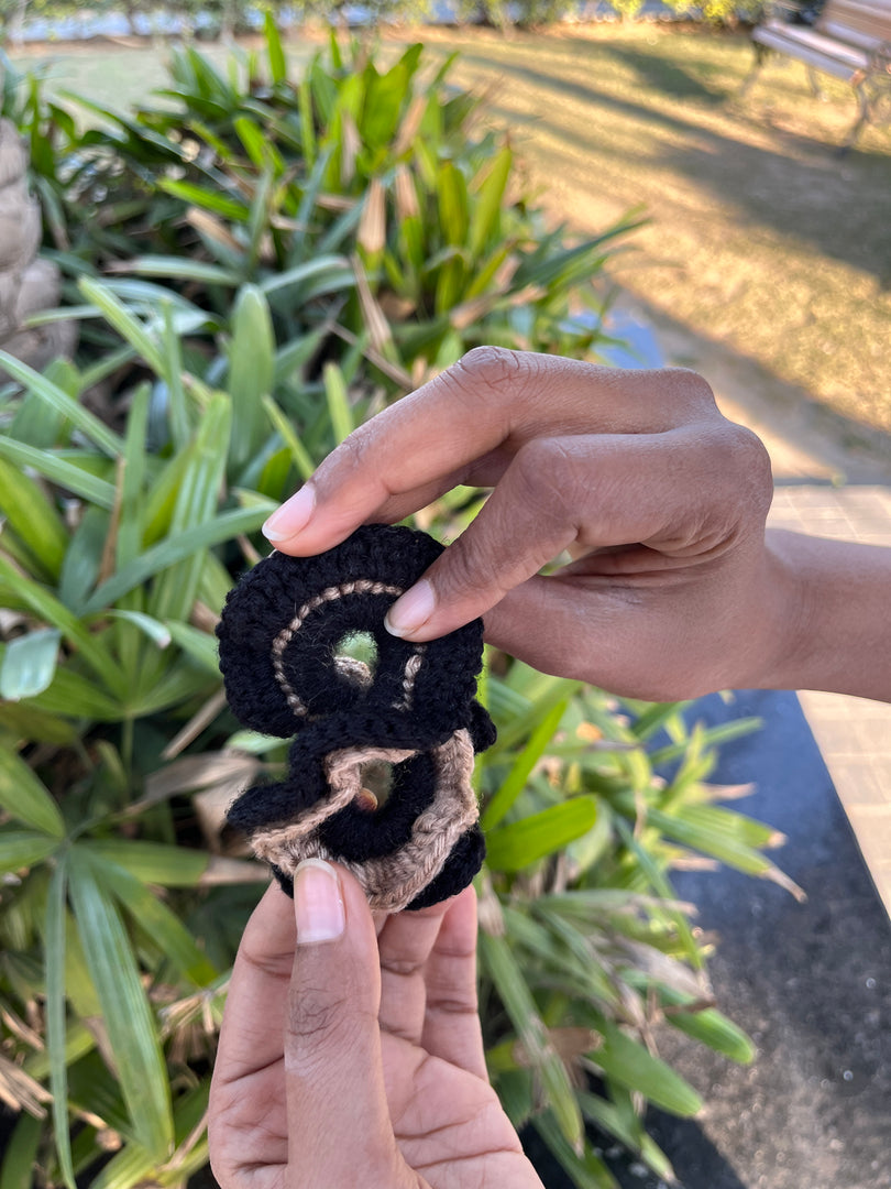 Beige Black Layered Crochet Scrunchie