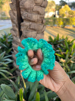 Load image into Gallery viewer, Green Hibiscus Crochet Scrunchie
