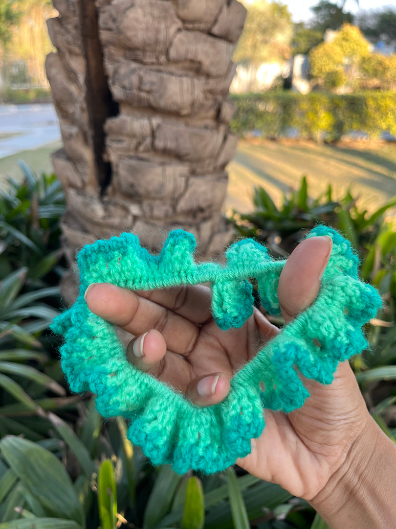 Green Hibiscus Crochet Scrunchie