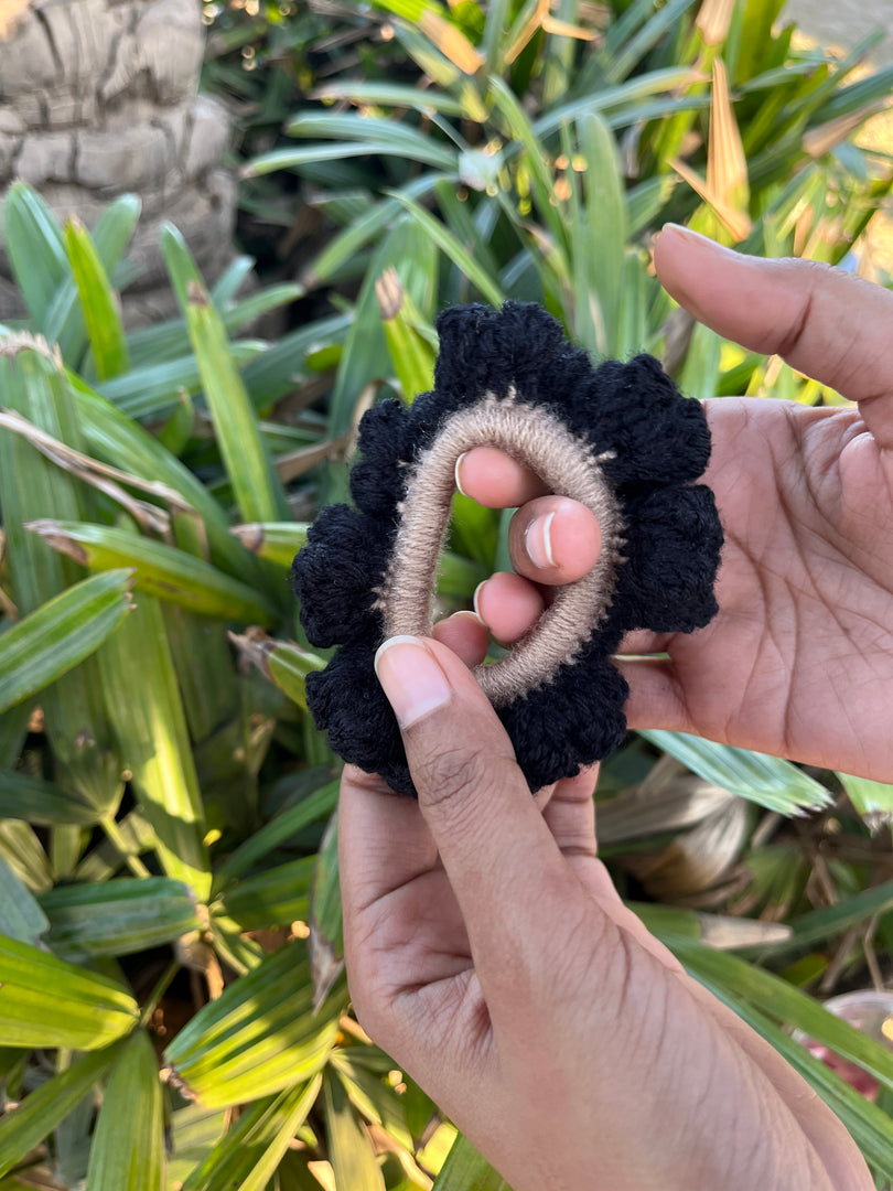 Black Bubbles Crochet Scrunchie