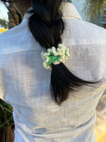 Load image into Gallery viewer, Green single layer Gajra Crochet Scrunchie
