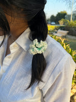Load image into Gallery viewer, Green single layer Gajra Crochet Scrunchie
