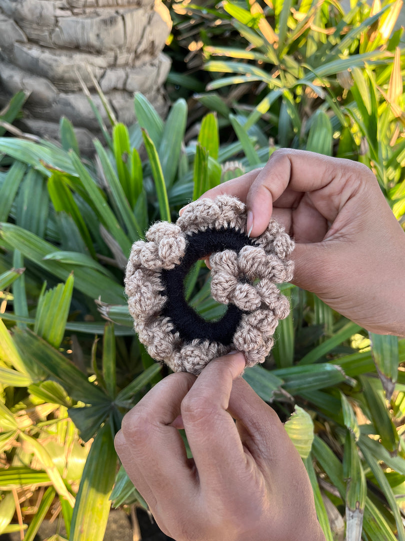 Beige Bubbles Crochet Scrunchie