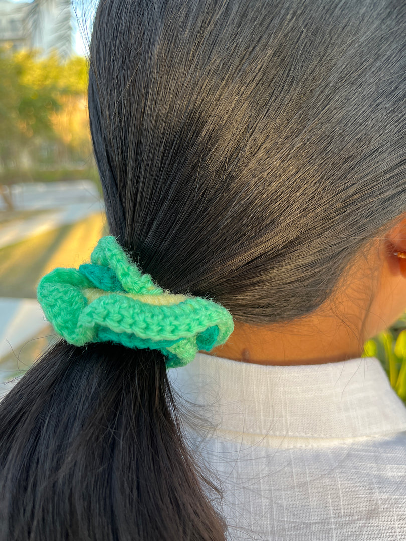 Green Layered Crochet Scrunchie