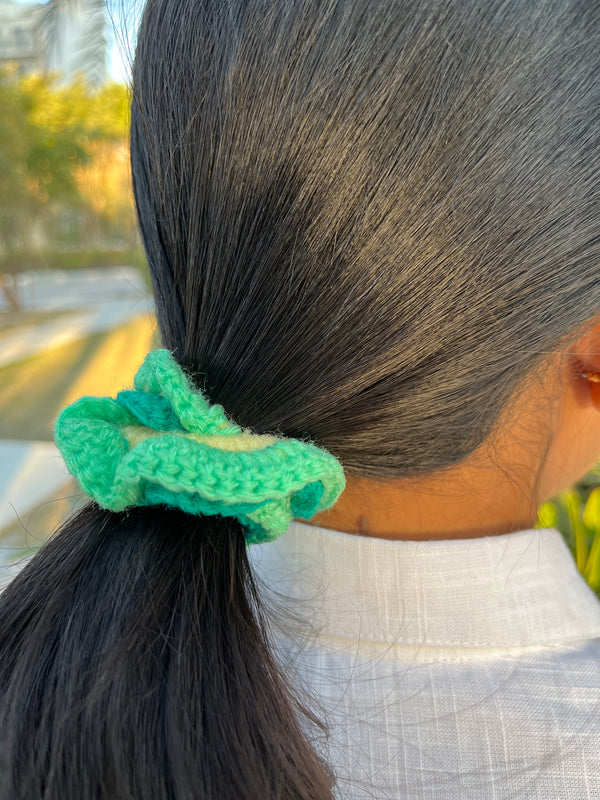 Green Layered Crochet Scrunchie