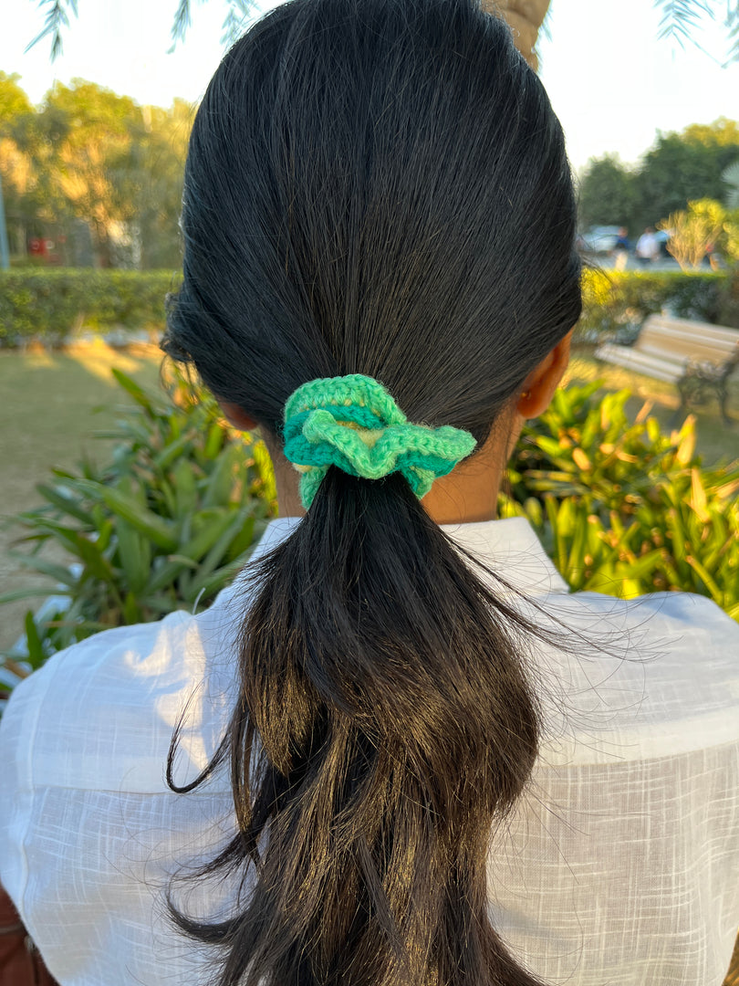Green Layered Crochet Scrunchie