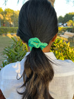Load image into Gallery viewer, Green Layered Crochet Scrunchie
