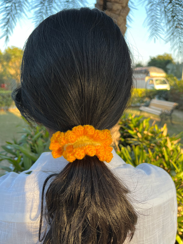 Orange Bubbles Crochet Scrunchie
