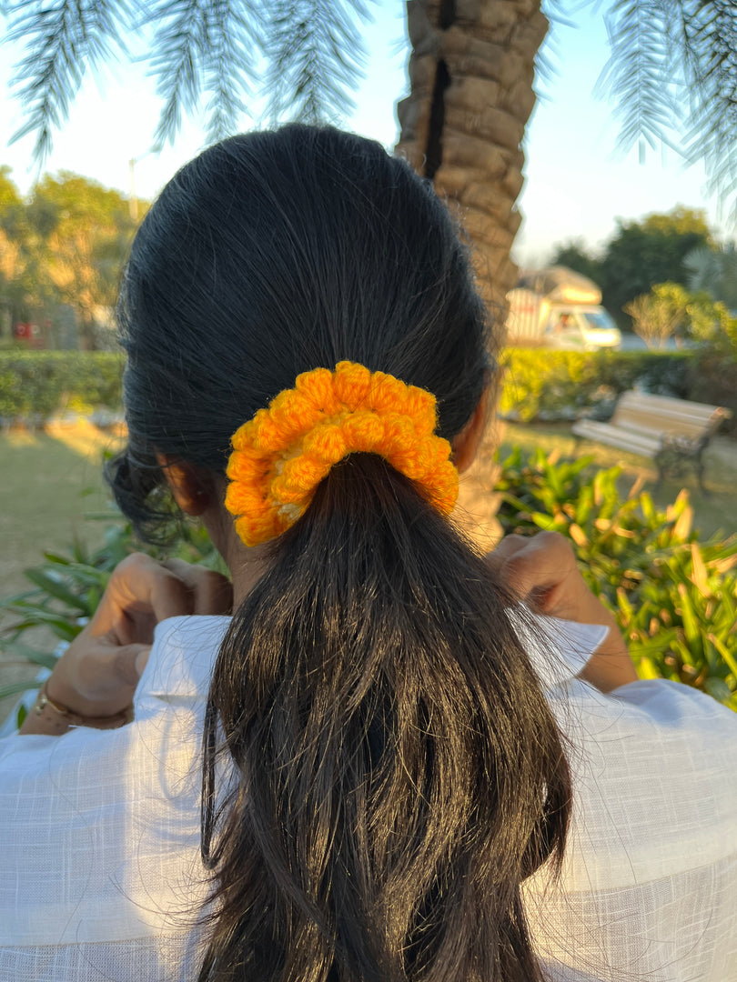 Orange Bubbles Crochet Scrunchie